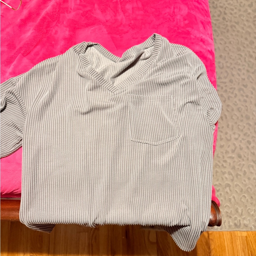 Gray Striped V-Neck Top